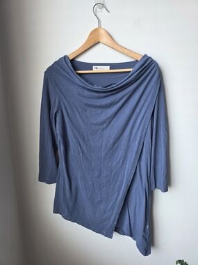 FIG Clothing Blue Bamboo Cowl Neck Asymmetrical Tunic Top Women’s L Made Canada